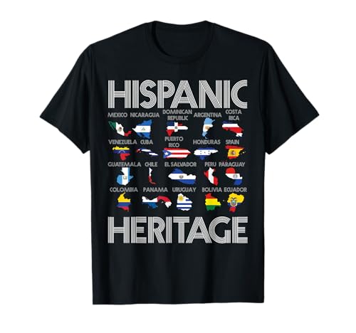 Hispanic Heritage Month Latino Countries Names Maps Vintage Maglietta