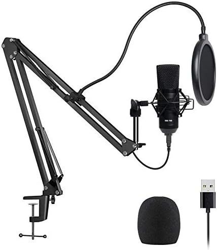 navor Condenser Microphone Combo, Cardioid Skilled PC Mic Package with Adjustable Mic Suspension Scissor Arm, Shock Mount and Pop Filter for Studio Recording & Broadcasting & Gaming (Black USB)