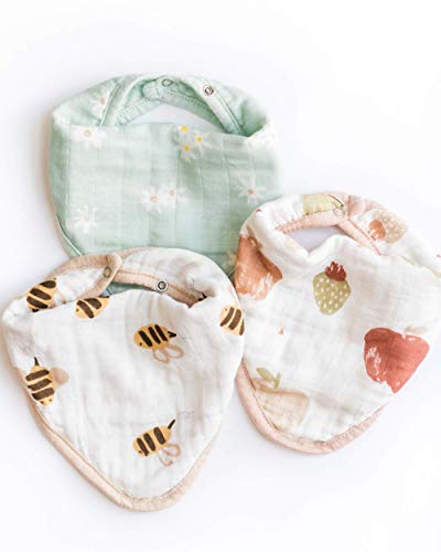 Nightingale Baby Bandana Bibs - Super Soft Hypoallergenic Bamboo Muslin Drool Cloths - Absorbent Breathable Fabric Burp Towels for Infant Boys & Girls, Machine Washable - Unisex Daisy/Bee/Fruit