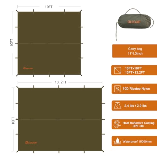 GOLDCAMP Bushcraft Emergency Camping Tarp,70D Nylon 10X13.2FT Hammock Rain Fly ,UV 50+ and PU15000mm Tent Tarp Shelter Canopy,Heavy Duty Multifunctional Sun Shade Essentials for Hiking (10X13.2ft) - image 5