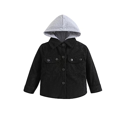 Toddler Boys Girls Shirt Hooded Jacket Ribbing Color Blocking Long Sleeved Children's Lapel Button Tops Clothes