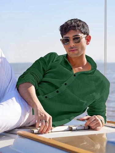 Image of Men's Linen Cotton Casual Shirt | Regular Fit Plain Shirt for Men | Long Sleeve Shirt for Casual & Formal Wear