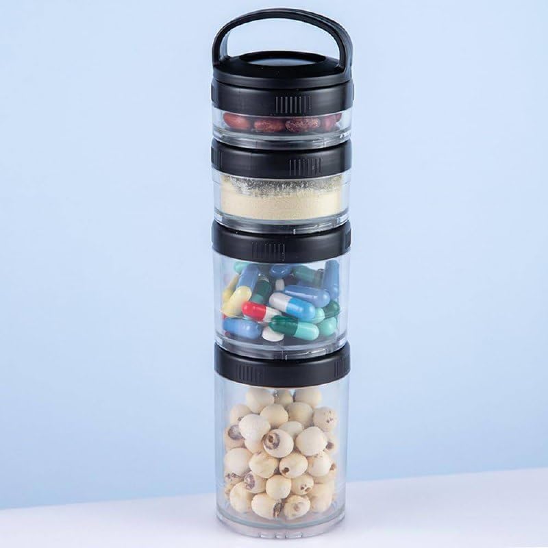 Image of KPS Plastic Portable Stackable Snack Container|4 Layer Stackable Storage Organizer|Nut Box|Protein Powder /Food Storage Container With Lid & Twist Lock|Kitchen Storage Jar (Pack of 1,Multicolor)