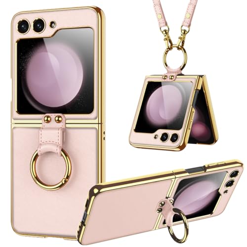 Coque Samsung Galaxy Z Flip 6 Rose en Cuir avec Lanyard
