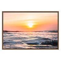 SIGNWIN Framed Canvas Wall Art Brilliant Orange Sunset Over a Stormy Sea Landscape Ocean Photography Modern Panoramic Relax/Calm for Living Room, Bedroom, Office - 16