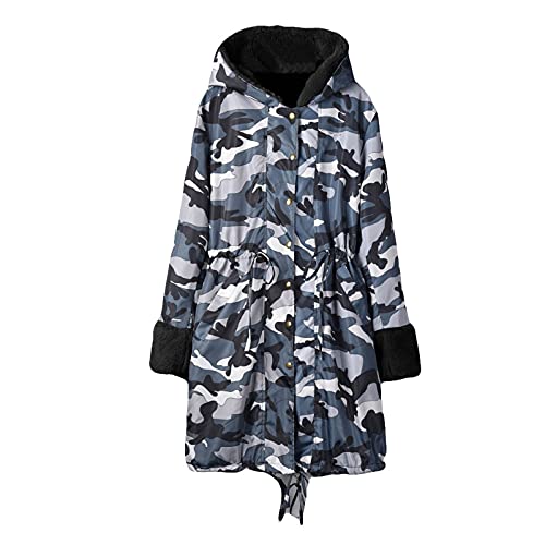 Manteau à capuche pour femme veste longue en peluche style camouflage urbain