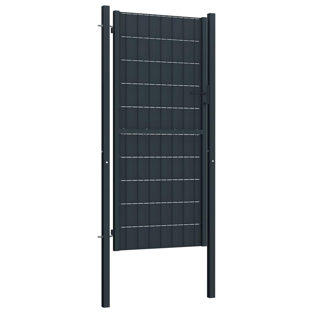 vidaXL Puerta de Valla de Exterior Cancela de Jardín Entrada de Vallado Cercado de Patio PVC Acero Gris Antracita 100x204 cm