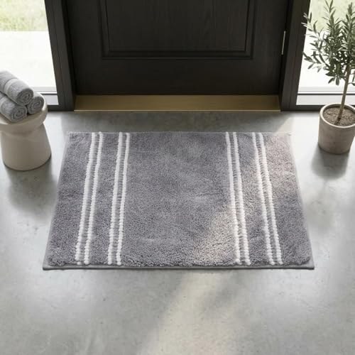 Image of DecorTwist Mosaic Super Soft Microfibre Bath Mat | 2000 GSM Anti-Skid, Quick Dry & Water Absorbent | Non-Slip Mat for Bathroom, Bedroom & Kitchen Floor | 60x40 cm | Style 1 Gray | Pack of 2