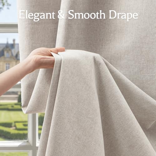 Image of Chenille 100% Blackout Curtains 102 Inches Long for Bedroom, Light Beige | Velvety-soft, Luxury Drapes, Thermal Insulated, Noise Reduction, Room Darkening, for Living Room, Grommet, Set of 2 Panels