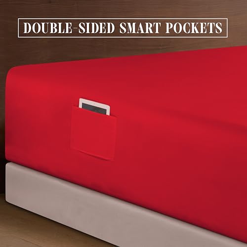Elegant Comfort Luxury 1500 Premium Hotel Quality Microfiber 4-Piece Sheet Set - Soft, All Around Elastic 18-24 Inches Deep Fitted Sheet - Extra Deep Pocket Sheets, Queen, Red