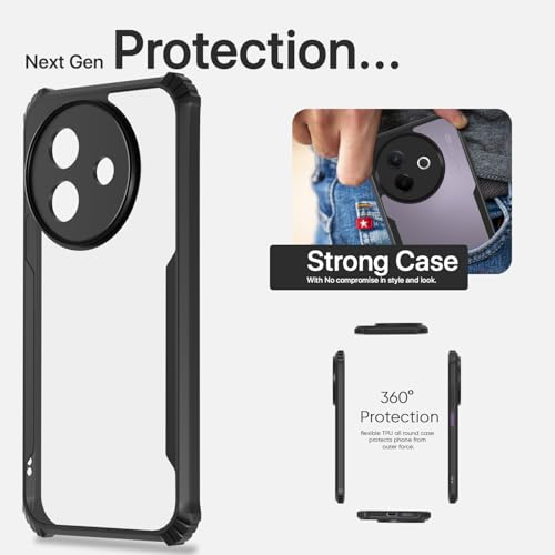 Image of Pikkme Back Cover for Vivo Y39 5G | Ultra Hyrbid | Full Camera Protection | Raised Edge | Crystal Clear Transparent Bumper Case (Black)