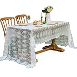 Lawnoval Weiße Spitzentischdecke mit 3D-Stickerei, Hochzeitsorte und Standeinrichtungen, Esstischabdeckung, Tischwäsche, 130 x 180 cm