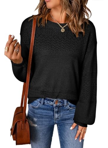 Image of SHEWIN Women's Sweaters Casual Long Sleeve V Neck Crewneck Lightweight Crochet Pullover Sweater Tops