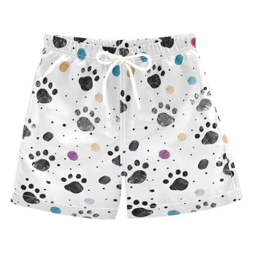 FLildon Dog Paw Colorful Little Boys Swim Trunks with Mesh Lining Quick Dry Beach Board Shorts, 3T
