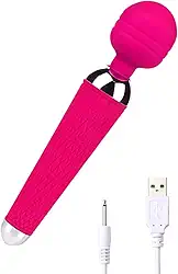 Vibrador Varinha Magica Rosa Recarregável 16 Modos de Vibração - 20 cm e Comprimento Cabeça Flexível
