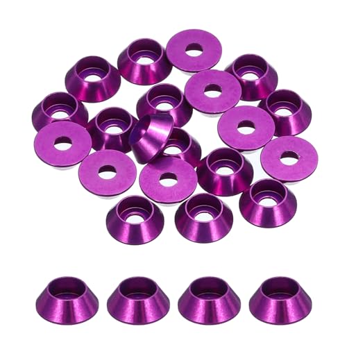 Image of sourcing map M3 Cone Cup Washers,Anodized Aluminum Gaskets Cup Head Washer Gasket for Screw RC/FPV/PC/Drone/Mechanical Accessories Model Parts, Pack of 20 (Purple)