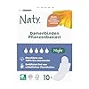 Naty Damenbinden Night mit Flügeln | 100% zertifizierte Bio-Baumwolle auf der Haut | Zertifiziert hautverträglich | Ohne Parfüm, 0% konventionelles Plastik | Absorbierender Schutz nachts | 10 Binden