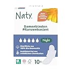 Naty Damenbinden Night mit Flügeln | 100% zertifizierte Bio-Baumwolle auf der Haut | Zertifiziert hautverträglich | Ohne Parfüm, 0% konventionelles Plastik | Absorbierender Schutz nachts | 10 Binden
