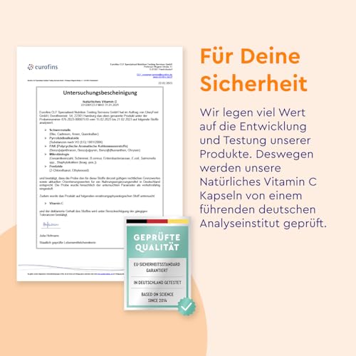 Natürliches Vitamin C - 240 vegane Kapseln - 400mg reines Vitamin C hochdosiert - Aus Acerola- und Hagebutten-Extrakt - 4 Monatsvorrat - Laborgeprüft, ohne Zusätze in Deutschland hergestellt