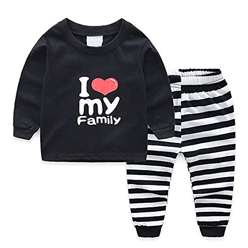 Bold N ElegantKid's Full Sleeve Stripe I Love Mom Dad Family T-Shirt Pyjama Pajama Clothing Set for Boys Girls