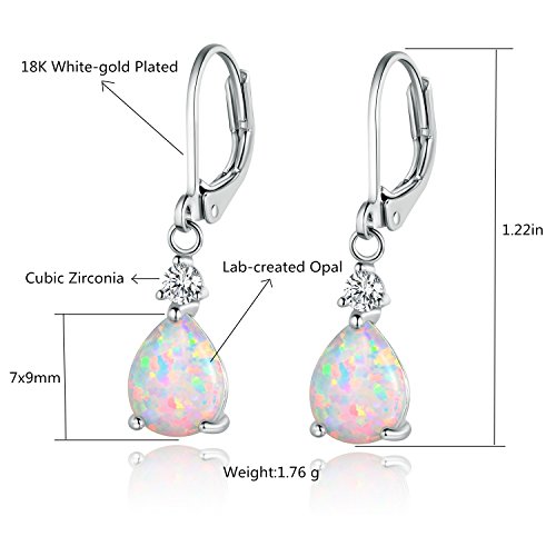 Gemsme White Gold Plated Teardrop Opal Dangle Earrings For Women(Platinum-Plated) #TOP1