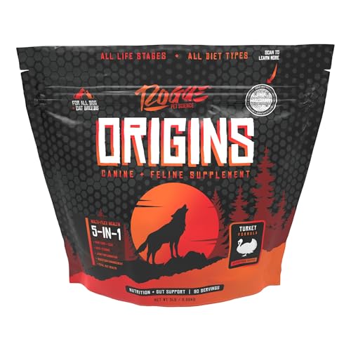 ROGUE PET SCIENCE Origins 5-in-1 Dog Supplement - Powdered Food Topper w/Natural Turkey Protein- Supports Healthy Digestion, Skin, and Coat - Helps Reduce Itching & Joint Inflammation (2LB)