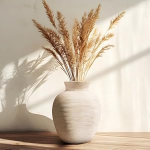 Ceramic Flower Vase, 7.4 Inch Tall Farmhouse Table Decor, Vintage White Vases for House, Kitchen, Living Room, Bedroom,Fireplace, Book Shelf