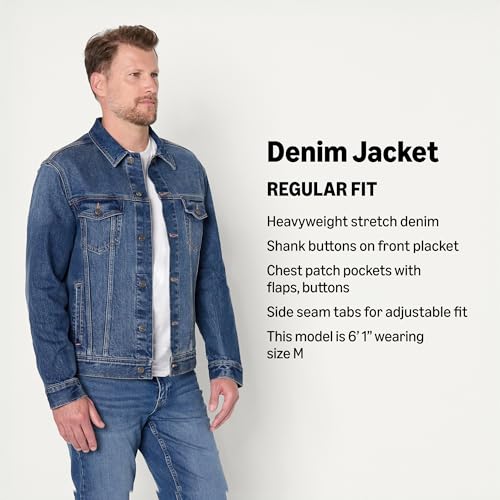 Image of Amazon Essentials Men's Heavyweight Low Stretch Regular-Fit Denim Jacket, Chest Patch Pockets