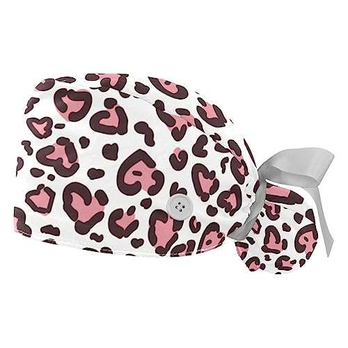 Bonnet bouffant léopard rose idéal pour les longues journées de travail en cuisine et institut