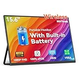 Wireless Portable Monitor Battery-Powered, Support AirPlay Miracast, 15.6' 1080P IPS Monitor USB-C HDMI External Display, 2nd Screen for Laptop MacBook PC Phone Tablet, w/Built-in Battery(4- 5H)