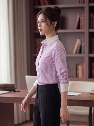 Image of Style Quotient Women Stripe Polycotton Regular Fit Colorblock Formal Shirt