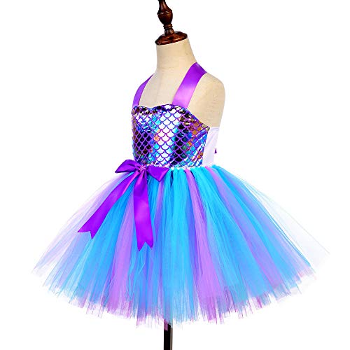 Sicypoty Mermaid Dress For Little Girls Mermaid Tutu Costume Halloween Birthday Party Outfit Purple 5-6 Years #TOP1