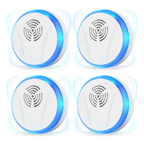 Ahuyentador de Ratas, Paquete de 4 Antimosquitos Ultrasonidos, 1200SQFT Repelente Ultrasonico Ahuyentador de Ratones, Avispas, Cucarachas, Moscas, Mosquitos Interior Repelente Ultrasónico de Ratones