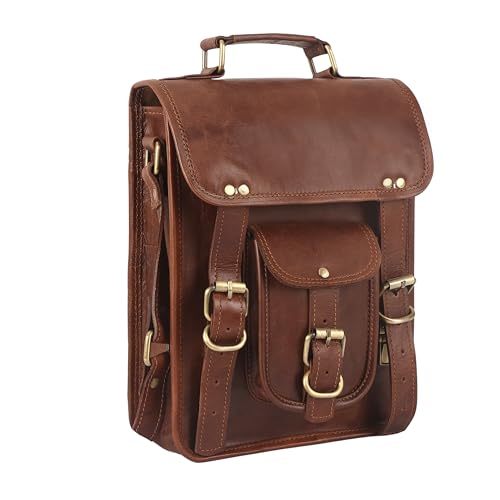 URBAN LEATHER 12 inch Small Messenger Bag Shoulder Bags Cross Body Brown Vintage Satchel Handbag for Men Women Tablet Purse