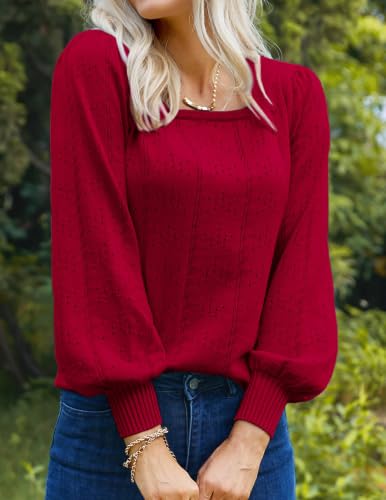 Image of HOTOUCH Sweaters for Women 2026 Fall Trendy Tops Casual Puff Sleeve Square Neck Cute Tunic Pullover Blouses XS-XXL