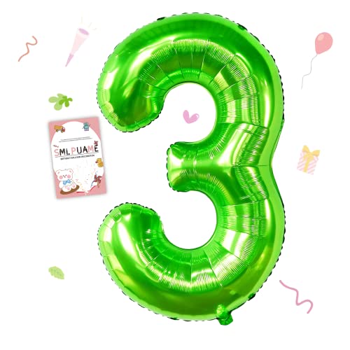 Image of 40 Inch Green Number 3 Balloon, 3rd Birthday Decoration Boys Girls