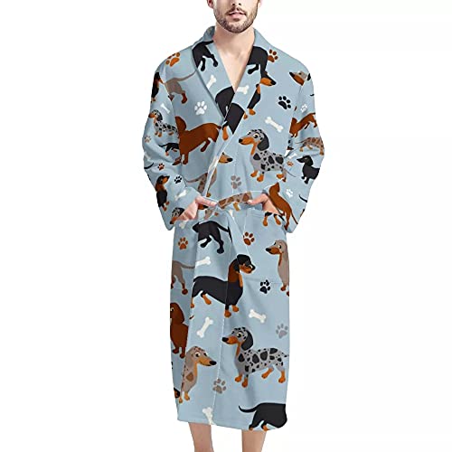 Showudesigns Dachshund Men's Robe Big and Tall Bathrobe for Men Youth Full Length Kimono Robes Spa Party Hotel Sleepwear Loungewear Sausage Dog