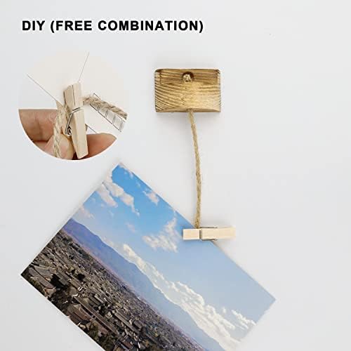 WJUAN Picture Frame Collage, Heavy Burnt Pine Photo Frame Collage with 5 Pieces 93 cm Long Yarn and 30 Pieces Wooden Clips, Free Installation, Widely Used for Photo Display