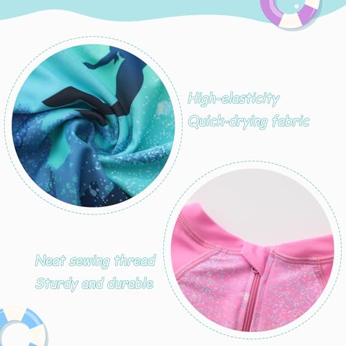 Image of Girls One Piece Rash Guard Swimsuits for Girl Short Sleeve Bathing Suits with Front Zipper Sun Protection Swimwear 3-16 Years