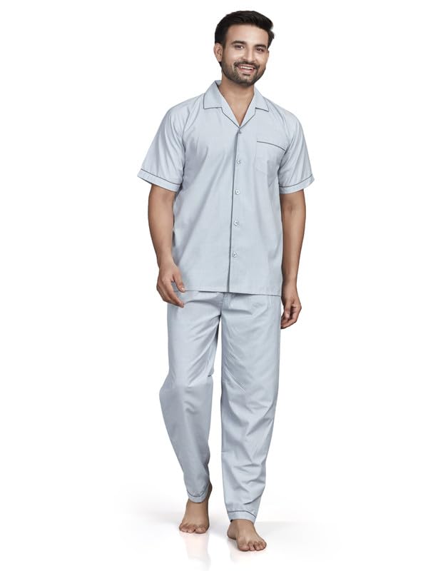 Pick N Pick Woven Cotton RICHED with Polyester Mens Nightsuit with Fully Elastic Pajama and Buttoned TOP