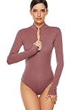 EFOFEI Ladies Mock Neck Shapewear Zip Up Underwear Long Sleeves Bodysuit Water Red XL