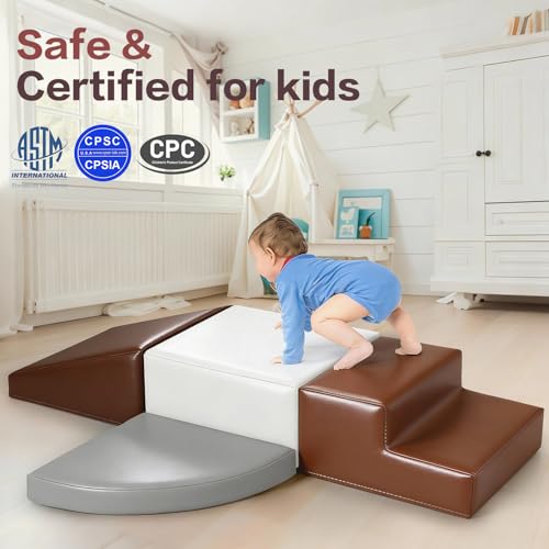 Image of Sumbababy Toddler Climbing Foam Blocks: 4 PCS Waterproof PU Leather Playset - Soft Climber for Kids - Fun Indoor Playground for Girls - Great Preschool & Daycare Gift