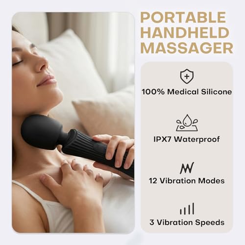 Image of IPX7 Waterproof Silicone Handheld Massager, Black