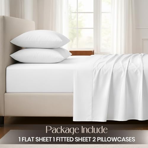 Image of SGI bedding 100% Egyptian Cotton Sheets California King Size - Cooling Sheets, Soft Breathable White Bedding, Luxury Bedding, Luxury Hotel Sheet Set, Deep Pocket 17 inch, 4 Piece Set