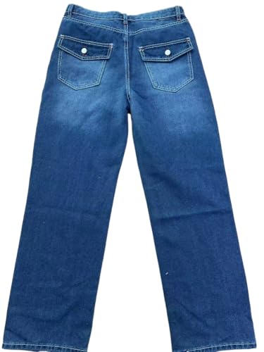 Men's Vintage Indigo Denim Jeans with Bold Red Contrast Stitching, Buttoned Back Pockets Flap Workwear Caual Pants2