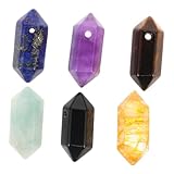 FRCOLOR 6 Piezas Colgantes de Cristal Hexagonal Natural con Agujero para Joyería DIY Gemas Doble para Collares y Pendientes Conjunto Versátil para Manualidades Chakra