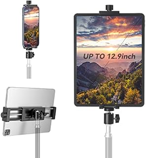 iPad Tripod Mount Adapter with Ball Head, Fully Metal iPad Holder for Tripod, Phone Tablet Mount Stand Compatible with iPad Pro 12.9, iPad Air 2 3 4, iPad Mini, Galaxy Tab, Surface Pro, iPhone (4-15)