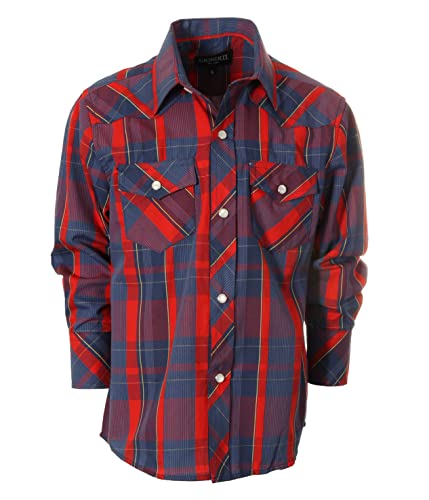 Image of Gioberti Boys Casual Western Plaid Long Sleeve Pearl Snaps Shirt