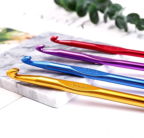 Image of 12 Pcs Aluminum Crochet Hook Set | Multicolor Knitting Needles with Multiple Hook Sizes (2.0mm-8.0mm) | Smooth Ergonomic Crochet Needles for Knitting, Weaving, Sewing & DIY Craft Projects