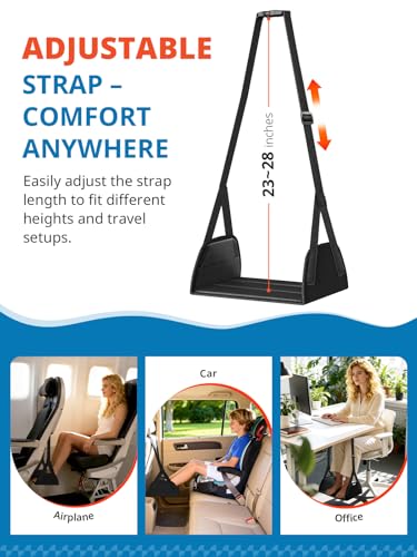 Image of SARISUN 2-Pack Airplane Foot Hammock for Travel, No Collapse Plane Foot Hammock with Wide Hardboard Support, Portable Foot Sling for Under Desk with Adjustable Strap, Carry Bags for Women & Men